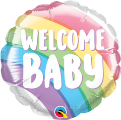 Round Birthday Welcome Baby Rainbow (Air-filled) - 4 Inches