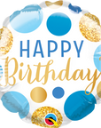 Round Birthday Blue & Gold Dots (Air-filled) - 4 Inches