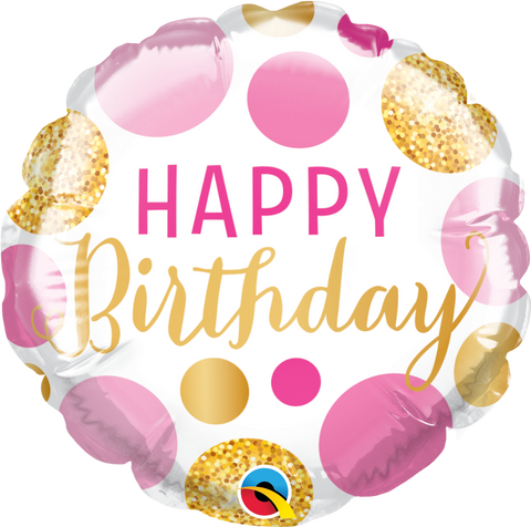 Round Birthday Pink & Gold Dots (Air-filled) - 4 Inches