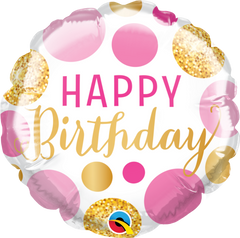 Round Birthday Pink & Gold Dots (Air-filled) - 4 Inches