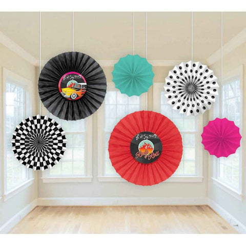 Paper Fan Decoration Rock N Roll-6pc