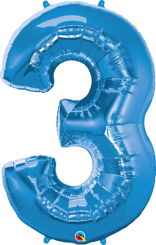 Number 3 Blue (Helium) - 34 Inches