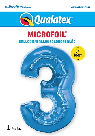 Number 3 Blue (Helium) - 34 Inches