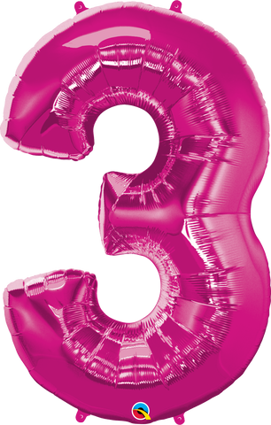 Number 3 Magenta (Helium) - 34 Inches