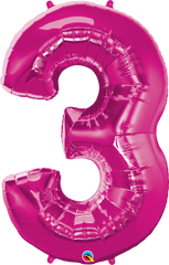 Number 3 Magenta (Helium) - 34 Inches