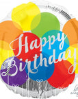 Round Silver Happy Birthday (Helium) - 18 Inches