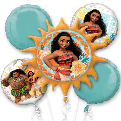 Disney Moana Themed 5pc Happy Birthday Supershape Foil Balloon Bouquet (Helium)