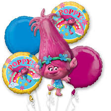 Disney Trolls Themed 5pc Happy Birthday Supershape Foil Balloon Bouquet (Helium)