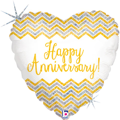 Heart Chevron Anniversary (Helium) - 18 Inches