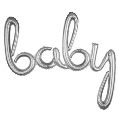 “Baby” Cursive ‑ Silver Balloon (Air-Filled) - 36 Inches