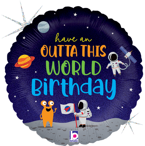 Round Outta This World Birthday (Helium) - 18 Inches