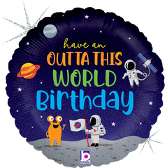 Round Outta This World Birthday (Helium) - 18 Inches