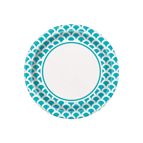 Paper Plates 9 Inches Caribbean Teal Scallop- 8 Pc