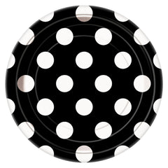 Paper Plates 7 Inches Black Polka Dot- 8 Pc