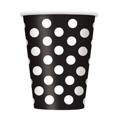 Paper Cups 355 ml Black Polka Dot- 8 Pc