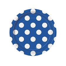 Paper Plates 7 Inches Royal Blue Polka Dot- 8 Pc