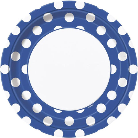 Paper Plates 9 Inches Royal Blue Polka Dot- 8 Pc