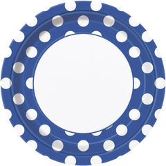 Paper Plates 9 Inches Royal Blue Polka Dot- 8 Pc