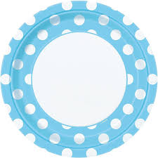 Paper Plates 9 Inches Light Blue Polka Dot- 8 Pc