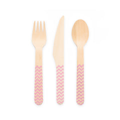 Premium Wooden Cutlery Light Pink- 18 Pc