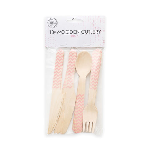 Premium Wooden Cutlery Light Pink- 18 Pc