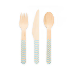 Premium Wooden Cutlery Light Blue- 18 Pc