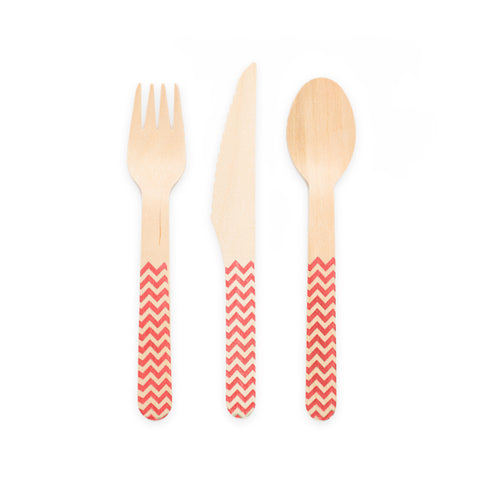 Premium Wooden Cutlery Red- 18 Pc