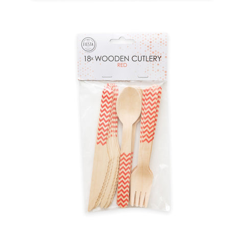 Premium Wooden Cutlery Red- 18 Pc