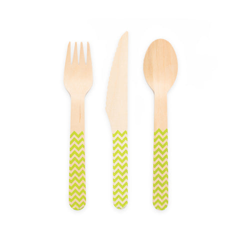 Premium Wooden Cutlery Lime Green- 18 Pc