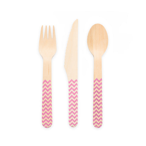 Premium Wooden Cutlery Hot Pink- 18 Pc