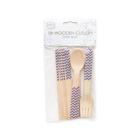 Premium Wooden Cutlery Dark Blue- 18 Pc