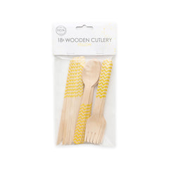 Premium Wooden Cutlery Yellow- 18 Pc