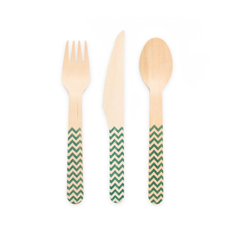 Premium Wooden Cutlery Dark Green- 18 Pc