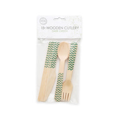 Premium Wooden Cutlery Dark Green- 18 Pc