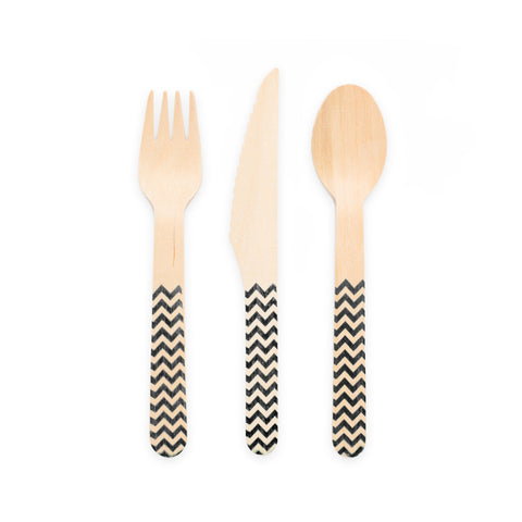 Premium Wooden Cutlery Black- 18 Pc