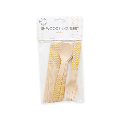 Premium Wooden Cutlery Gold- 18 Pc