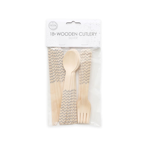 Premium Wooden Cutlery Silver- 18 Pc