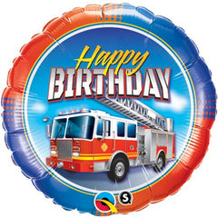 Round Birthday Fire Truck (Helium) - 18 Inches