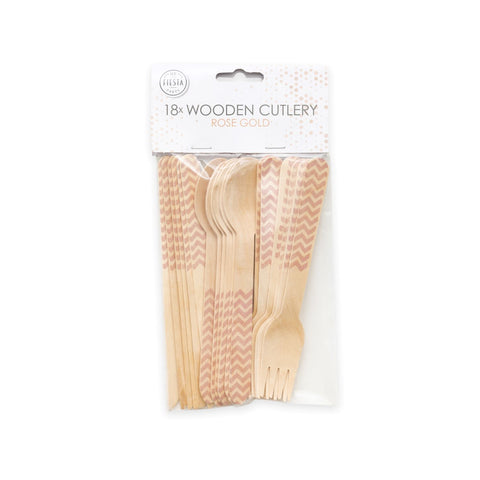 Premium Wooden Cutlery Rose Gold- 18 Pc