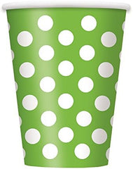 Paper Cups 355 ml Lime Green Polka Dot- 8 Pc