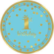 Paper Plates 9 Inches Gold 1st Birthday Boy - 8 Pc