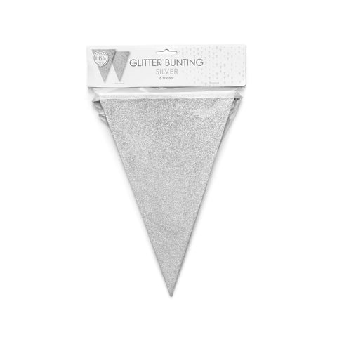 Premium Paper Glitter Bunting Silver 18ft - 1 Pc