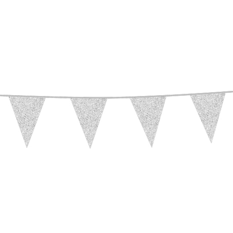 Premium Paper Glitter Bunting Silver 18ft - 1 Pc