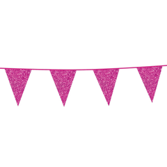 Premium Paper Glitter Bunting Hot Pink 18ft - 1 Pc