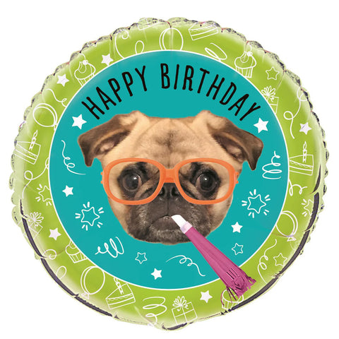 Round Pug Puppy Happy Birthday (Helium) - 18 Inches