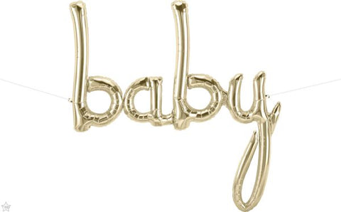 “Baby” Script ‑ White Gold Balloon (Air-Filled) - 34 Inches