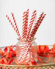 20 Paper Straws 6mm x 197mm Striped Red