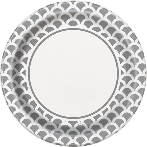 Paper Plates 9 Inches Silver Scallop- 8 Pc