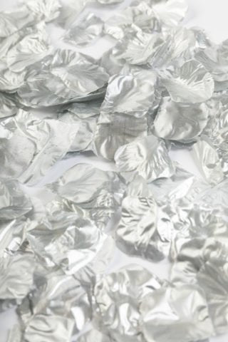 Fabric Rose Petals Metallic Silver-144pc