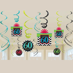 60Th Chevron Birthday Swirl Decoration Kit-12pc